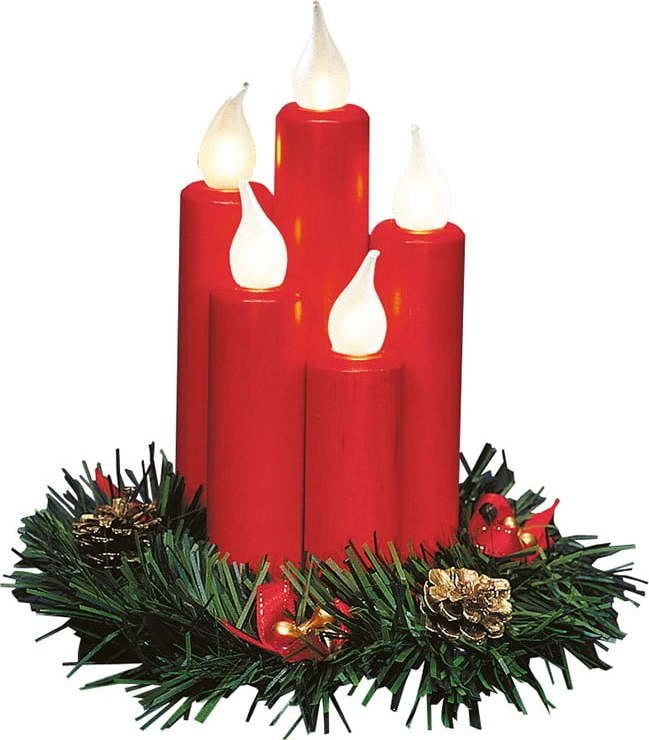 Červená světelná dekorace s vánočním motivem