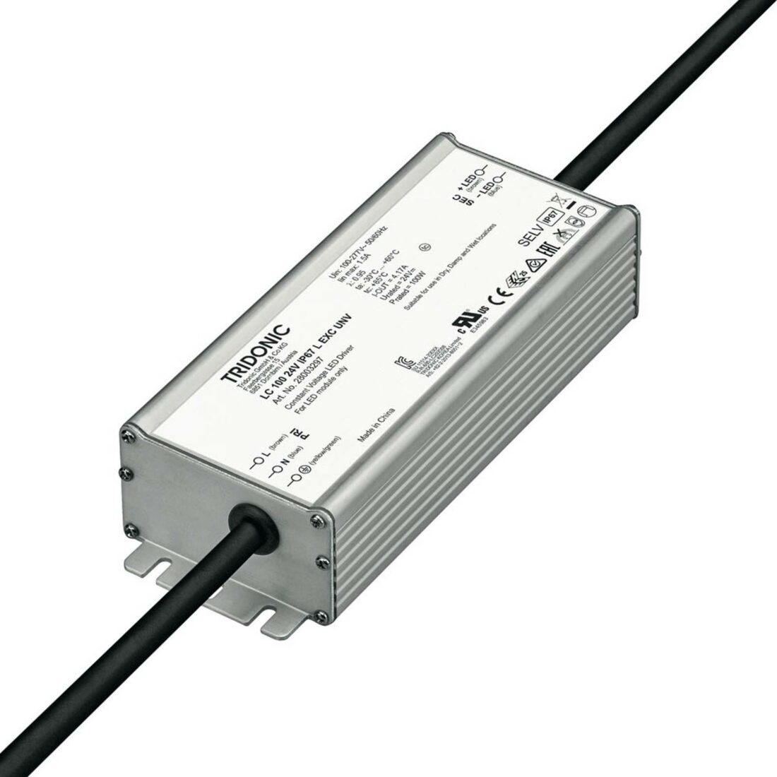 TRIDONIC LED ovladač LC 100W 24V IP67 L EXC UNV