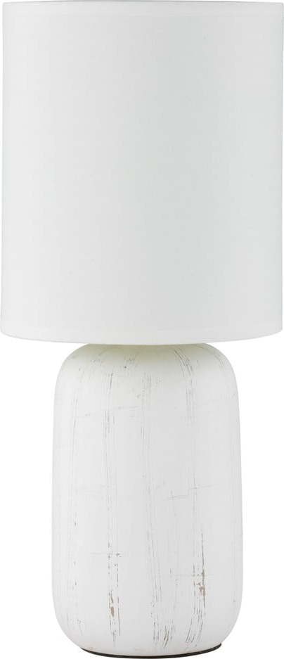 Bílá stolní lampa z keramiky a tkaniny