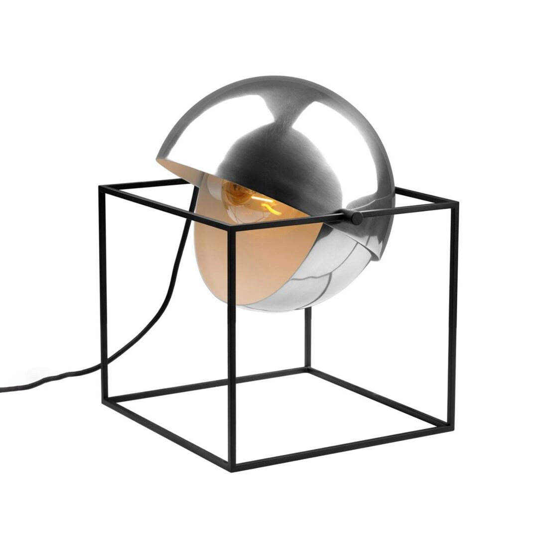 Stolní lampa El Cubo stínidlo tvaru koule chrom