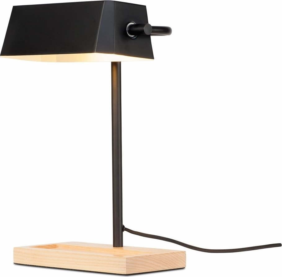 Stolní lampa s kovovým stínidlem v černo-přírodní barvě (výška