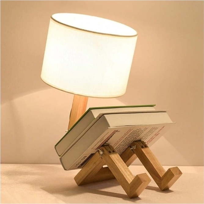 Krémová stolní lampa z masivního dřeva (výška 46