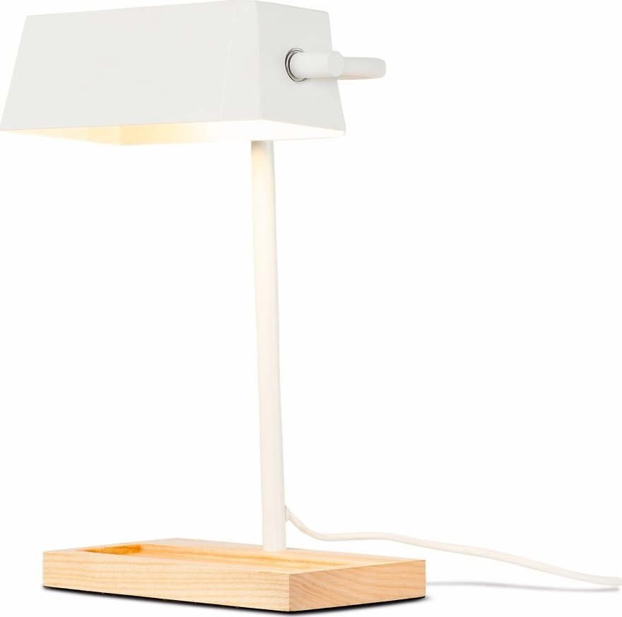 Stolní lampa s kovovým stínidlem v bílo-přírodní barvě (výška