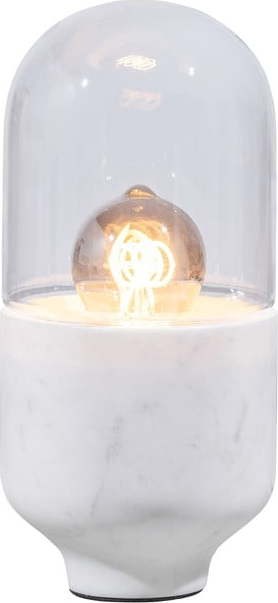 Bílá stolní lampa se skleněným stínidlem (výška
